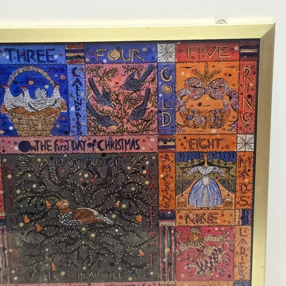 12 Days Of Christmas Vintage Glass Holiday Window Panel Suncatcher Wall Decor